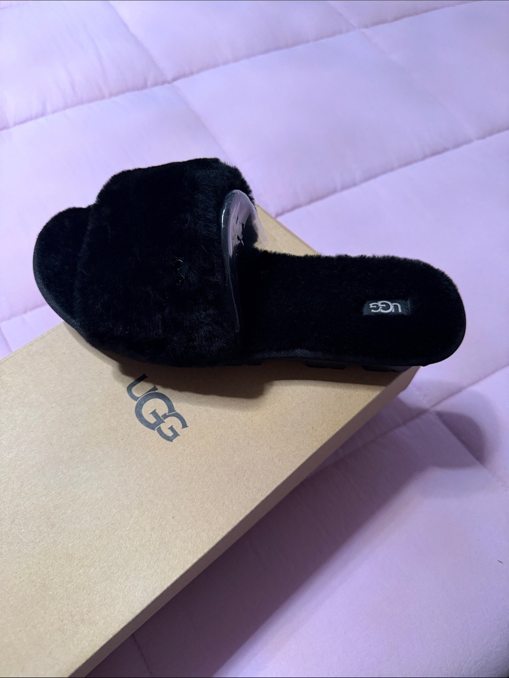 UGG Black Fuzzy Slide Slippers for Women